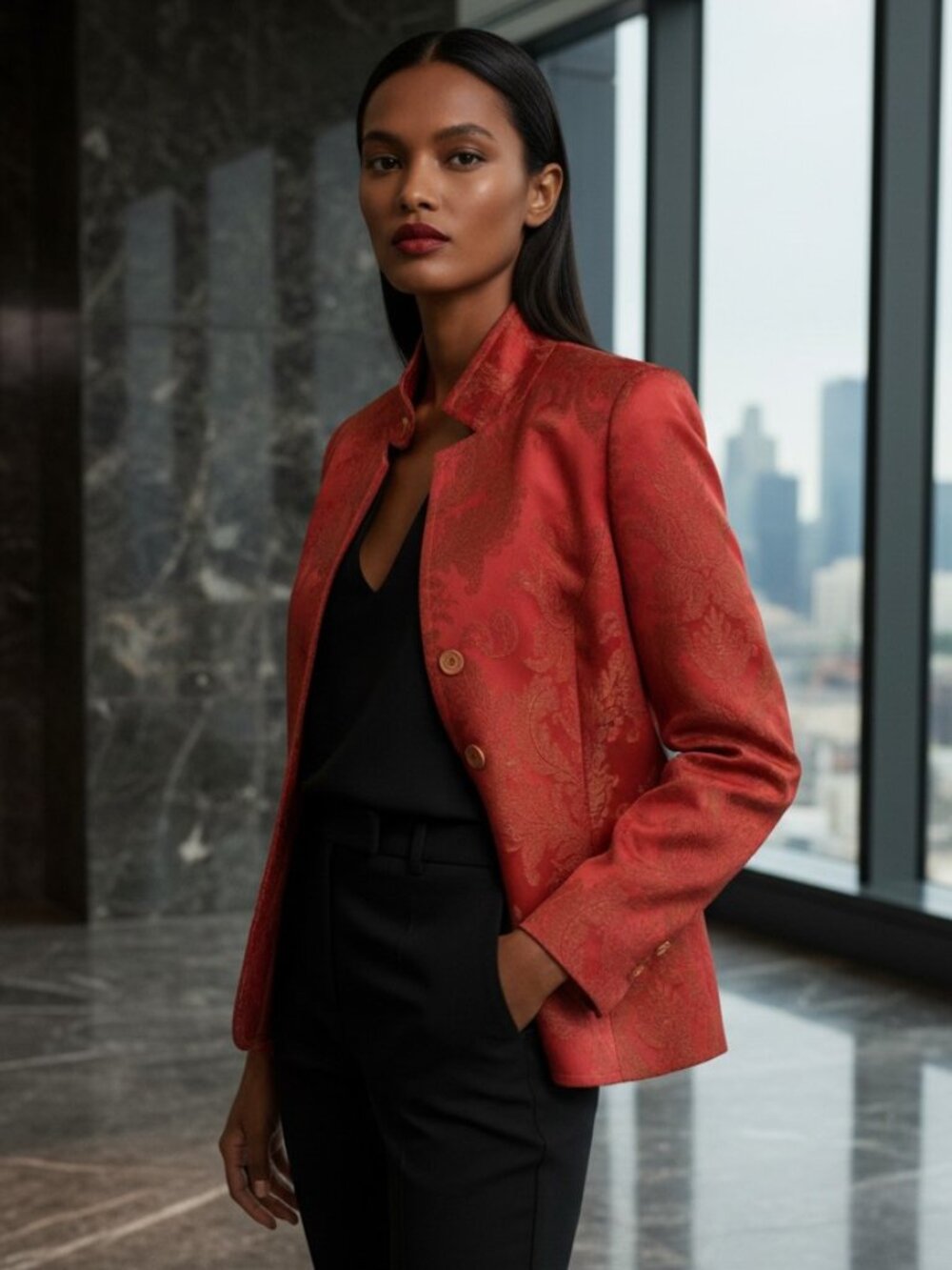 OPENING CEREMONY AREA Red Brocade Jacket 10 Jacquard Tapestry Luxury Statement